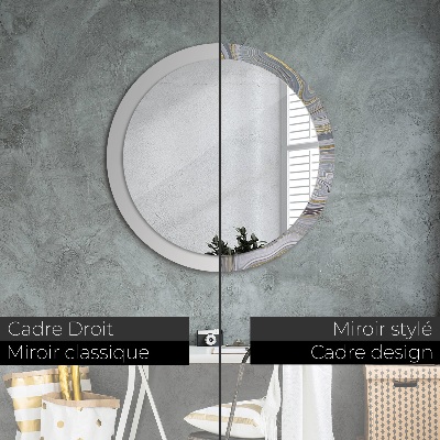 Espejo redondo con marco impreso Mármol gris