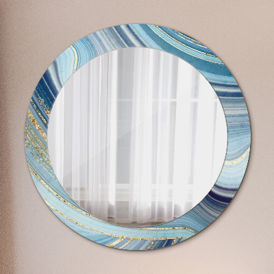 Espejo redondo con marco impreso Mármol azul