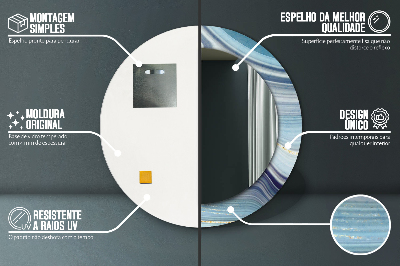 Espejo redondo con marco impreso Mármol azul