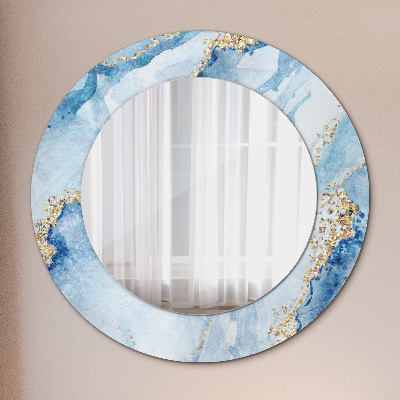 Espejo redondo con marco impreso Mármol azul con oro