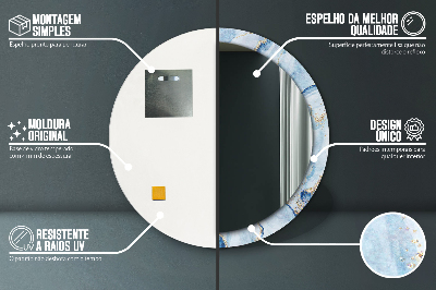 Espejo redondo con marco impreso Mármol azul con oro