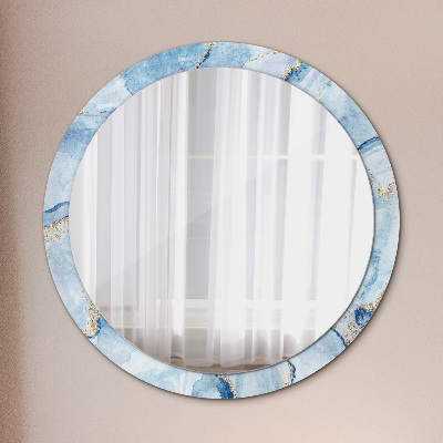Espejo redondo con marco impreso Mármol azul con oro