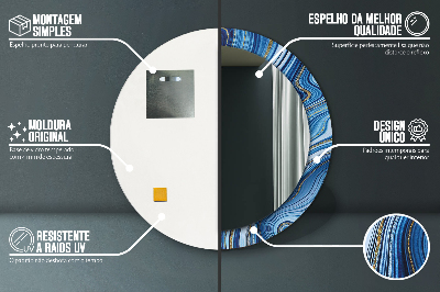 Espejo redondo con marco impreso Mármol azul