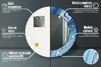Espejo redondo con marco impreso Mármol azul