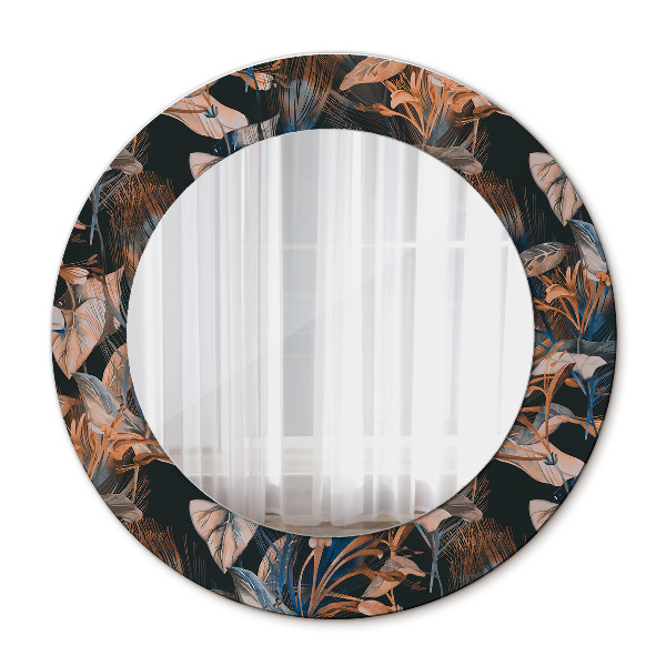 Espejo redondo con marco impreso Hojas tropicales oscuras