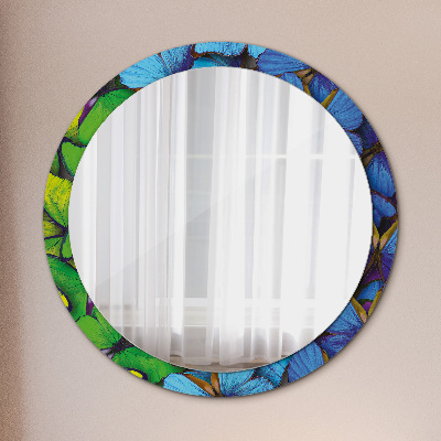 Espejo redondo estampado Mariposa azul y verde