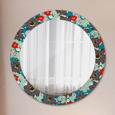 Espejo redondo con marco impreso Patrón de flores retro