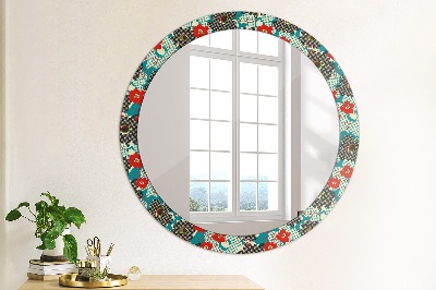 Espejo redondo con marco impreso Patrón de flores retro