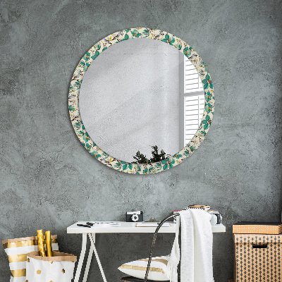 Espejo redondo con marco impreso Flores y pájaros