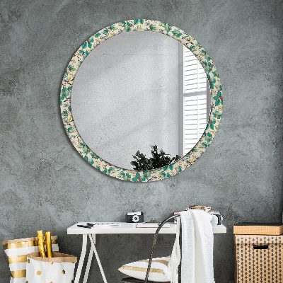 Espejo redondo con marco impreso Flores y pájaros