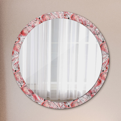 Espejo redondo con marco impreso Patrón de flamencos