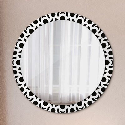 Espejo redondo con marco impreso Ornamento geométrico negro