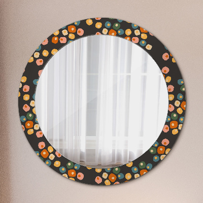 Espejo redondo con marco impreso Puntos de flores