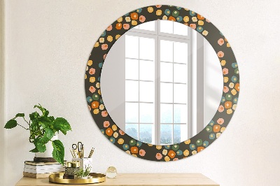 Espejo redondo con marco impreso Puntos de flores