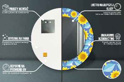 Espejo redondo con marco impreso Girasoles geométricos