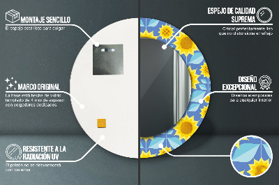 Espejo redondo con marco impreso Girasoles geométricos