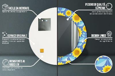 Espejo redondo con marco impreso Girasoles geométricos