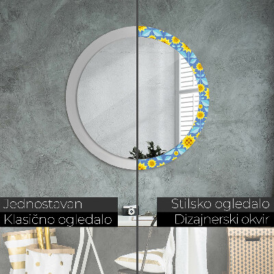 Espejo redondo con marco impreso Girasoles geométricos