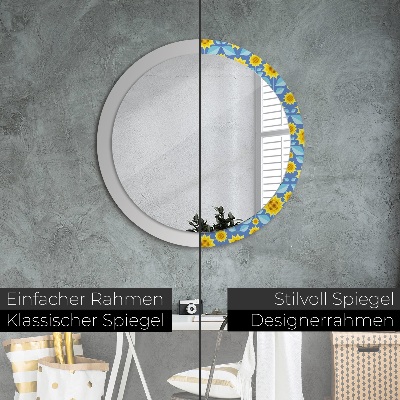 Espejo redondo con marco impreso Girasoles geométricos