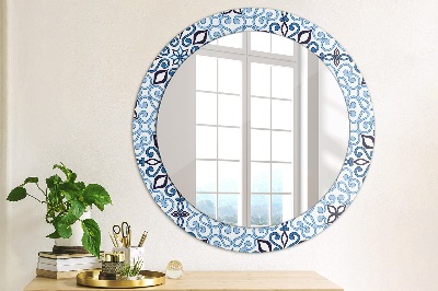 Espejo redondo decorativo impreso Patrón árabe azul