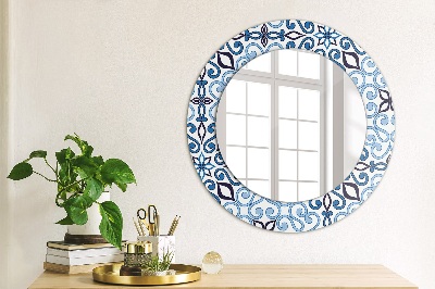 Espejo redondo decorativo impreso Patrón árabe azul