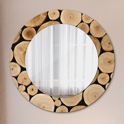 Espejo redondo con marco impreso Troncos de madera
