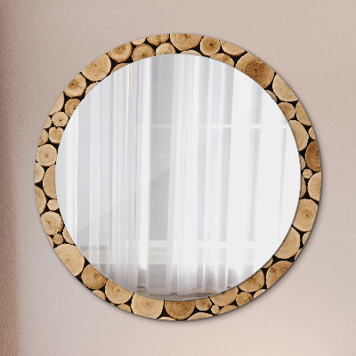 Espejo redondo con marco impreso Troncos de madera