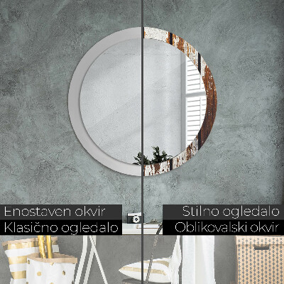 Espejo redondo decorativo impreso Madera oscura vintage