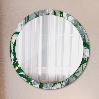 Espejo redondo con marco impreso Hojas tropicales