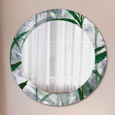 Espejo redondo con marco impreso Hojas tropicales
