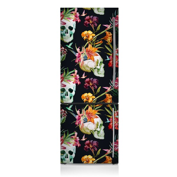 Funda magnética para refrigerador Cráneos y flores