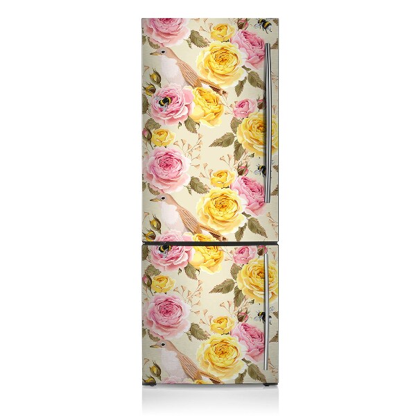 Imán decorativo para refrigerador Pájaros y rosas