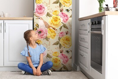 Imán decorativo para refrigerador Pájaros y rosas