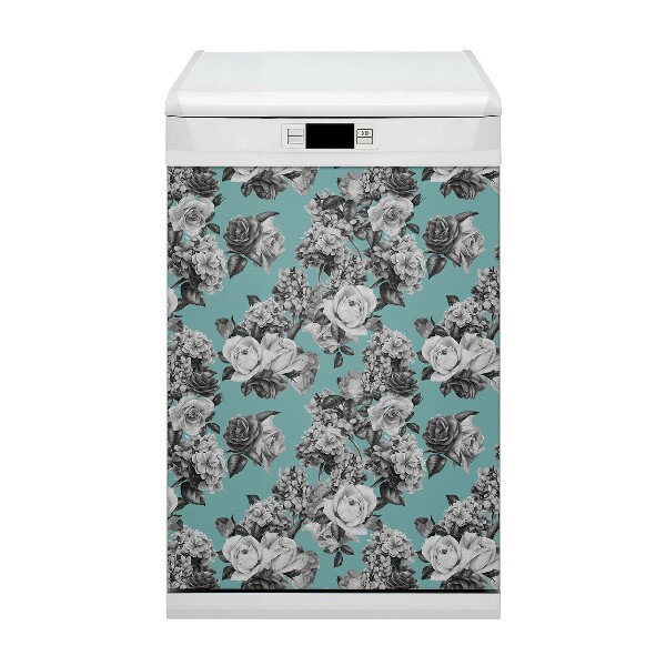 Funda magnética para lavavajillas Rosas en blanco y negro