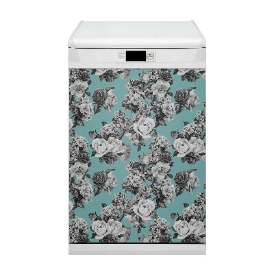 Funda magnética para lavavajillas Rosas en blanco y negro