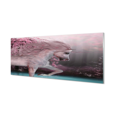 Cuadro de cristal acrílico Árboles unicornio lago