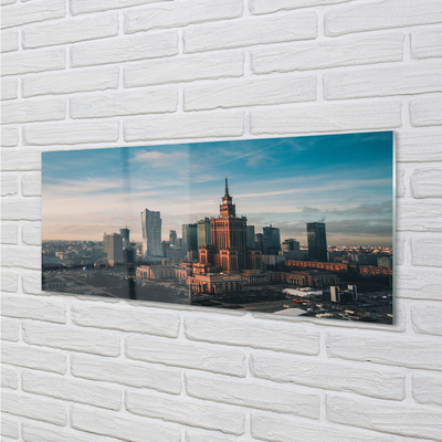 Cuadro de cristal acrílico Varsovia panorama de rascacielos amanecer