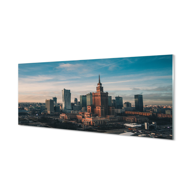 Cuadro de cristal acrílico Varsovia panorama de rascacielos amanecer