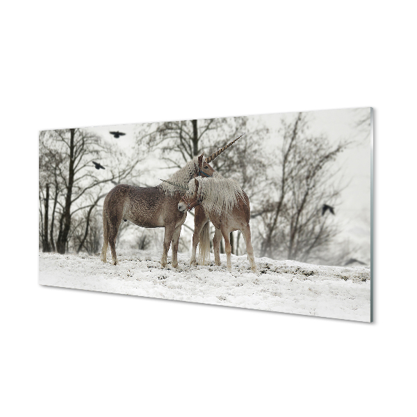 Cuadro de cristal acrílico Unicornios bosque del invierno