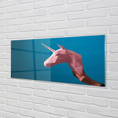 Cuadro de cristal acrílico Origami unicornio rosa