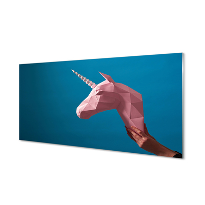 Cuadro de cristal acrílico Origami unicornio rosa