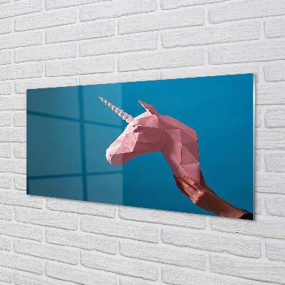 Cuadro de cristal acrílico Origami unicornio rosa