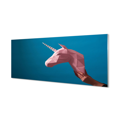 Cuadro de cristal acrílico Origami unicornio rosa