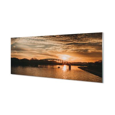 Cuadro de cristal acrílico Cracovia puente del río de la puesta del sol