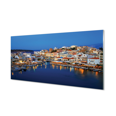 Cuadro de cristal acrílico Grecia ciudad de costa en la noche