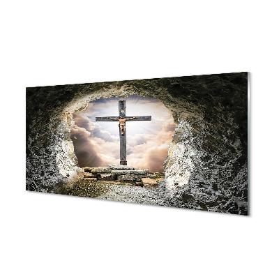 Cuadro de cristal acrílico Cueva de la luz cruz de jesús