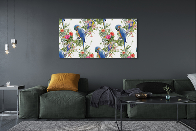 Cuadros sobre lienzo Pájaros en una rama con flores