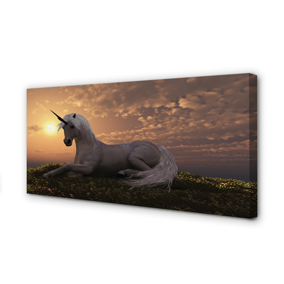Cuadros sobre lienzo Unicornio montaña puesta del sol