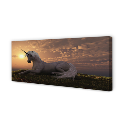 Cuadros sobre lienzo Unicornio montaña puesta del sol