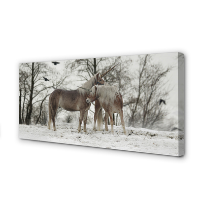 Cuadros sobre lienzo Unicornios bosque del invierno